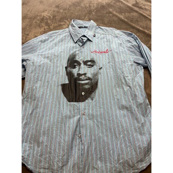 Makaveli Branded Button Up Shirt Men's 2xl Striped Tupac Rose Concrete‎ - Picture 1 of 6